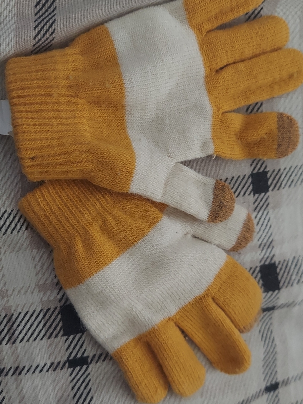 Target Kids Yellow and White Striped Knit Mittens